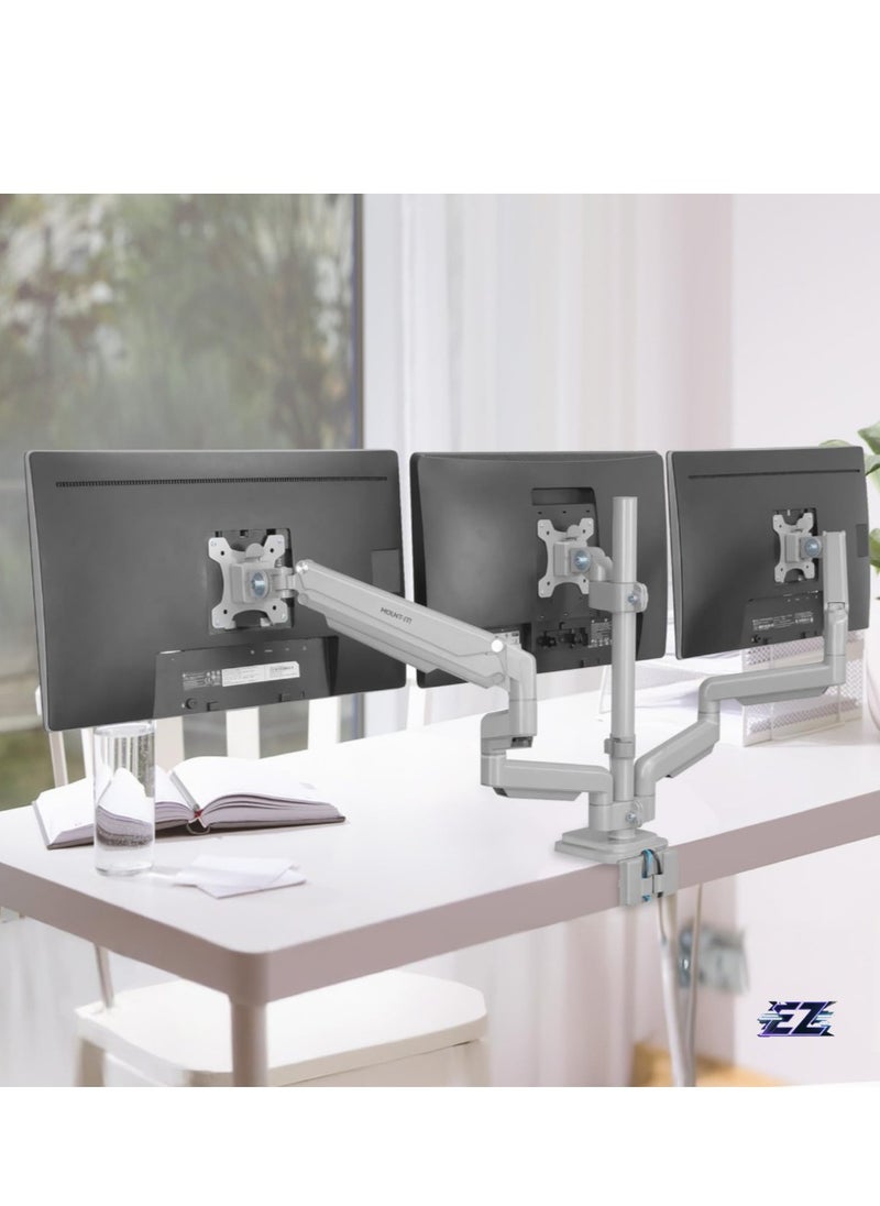 ELTRAZONE Triple Monitor Desk Mount with USB & Audio Ports – Height Adjustable Stand for 24”-32” Screens, Ideal for Gaming and Office Use  - Image 3