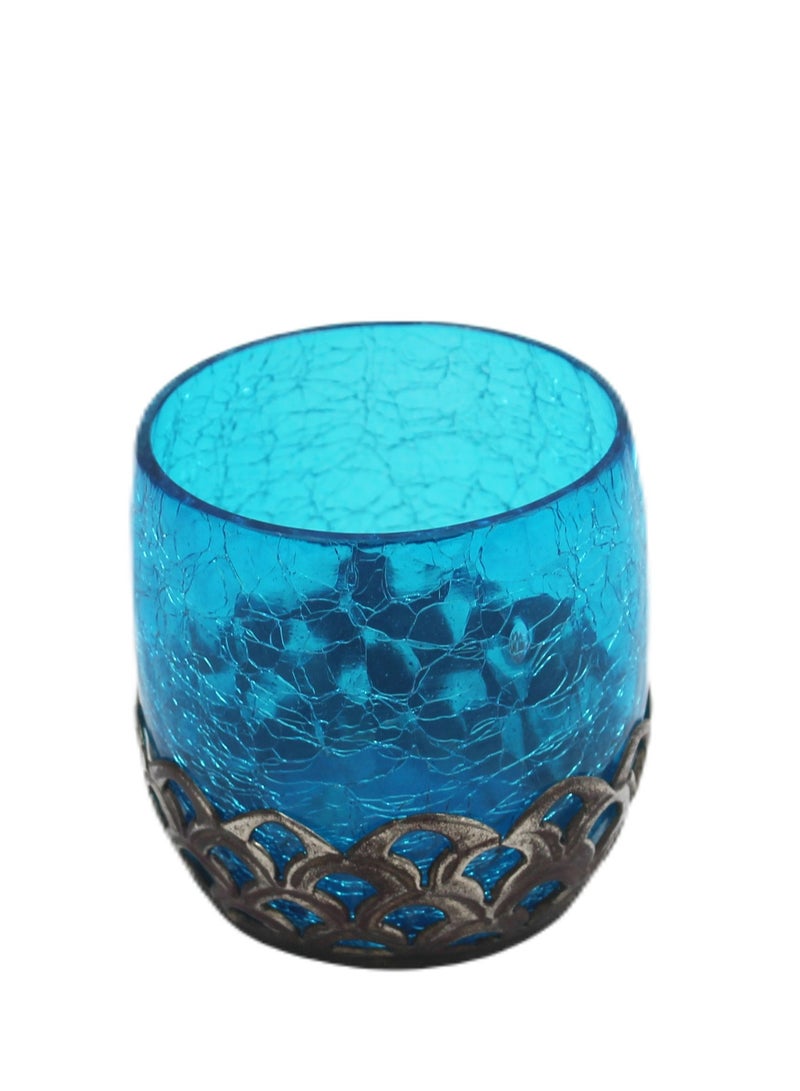Antique Museum Persian White Metal Candle Stand Crack Glass 8.5 cm  - Image 1