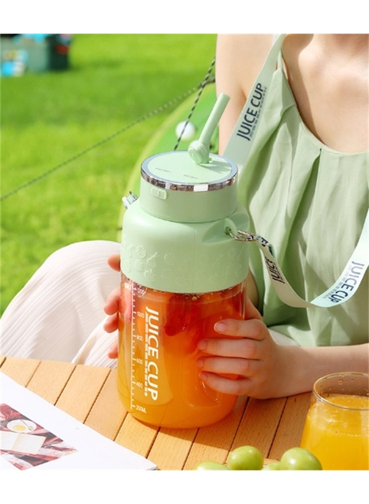 Portable Juicer Cup, Electric USB Rechargeable 1200ml Blender Cup with 14 Sharp Blades, Personal Mixer Cup Juicer Bottle with Straw, for Travel Picnic Office Gym (K3 Green 1200ml)  - Image 1