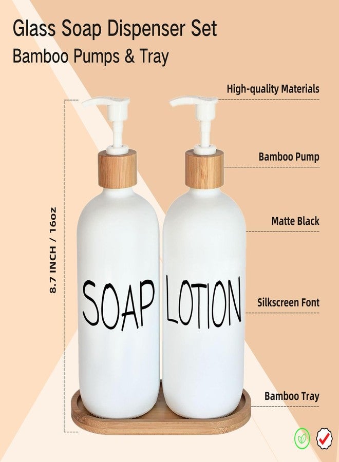 DIDROOM White Soap Dispenser Bathroom Set, Set with Glass Dispenser, Bamboo Pumps & Tray. Hand and Lotion Suitable for Farmhouse Decor - Image 2