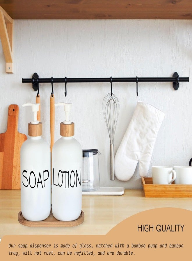 DIDROOM White Soap Dispenser Bathroom Set, Set with Glass Dispenser, Bamboo Pumps & Tray. Hand and Lotion Suitable for Farmhouse Decor - Image 3