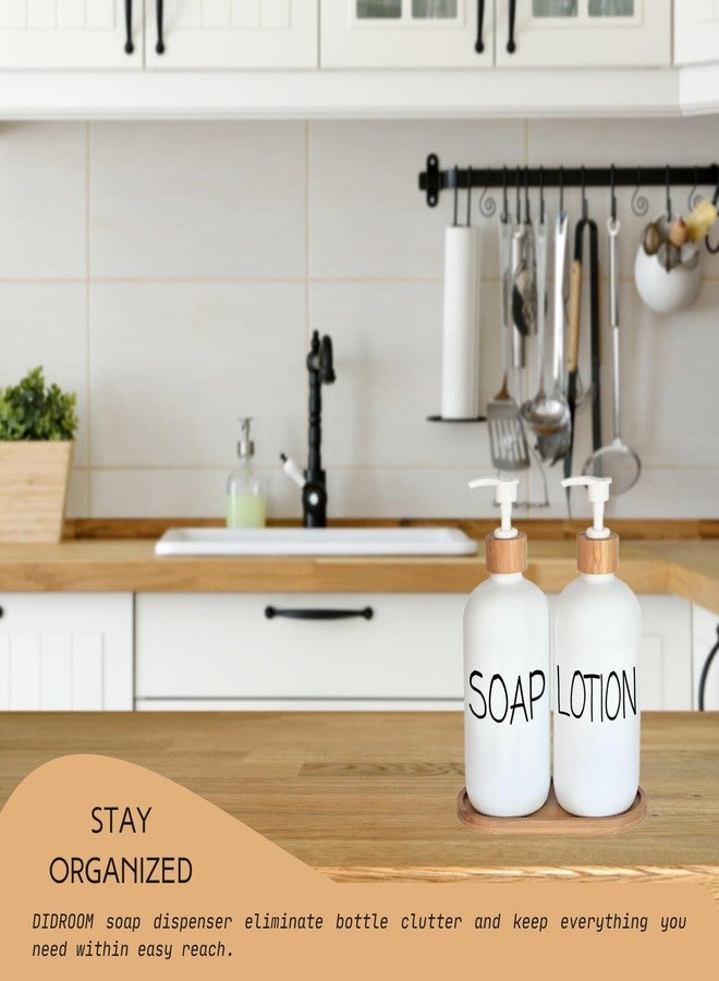 DIDROOM White Soap Dispenser Bathroom Set, Set with Glass Dispenser, Bamboo Pumps & Tray. Hand and Lotion Suitable for Farmhouse Decor - Image 4
