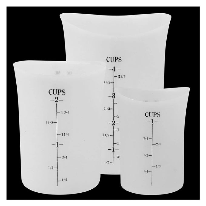 SILICONE FLEXIBLE NESTABLE MEASURING CUPS SET FOR EPOXY RESIN BUTTER CHOCOLATE 4 CUP 2 CUP 1 CUP MELT STIR SQUEEZE POUR BPA FREE STANDARD METRIC MEASURMENT MARKINGS