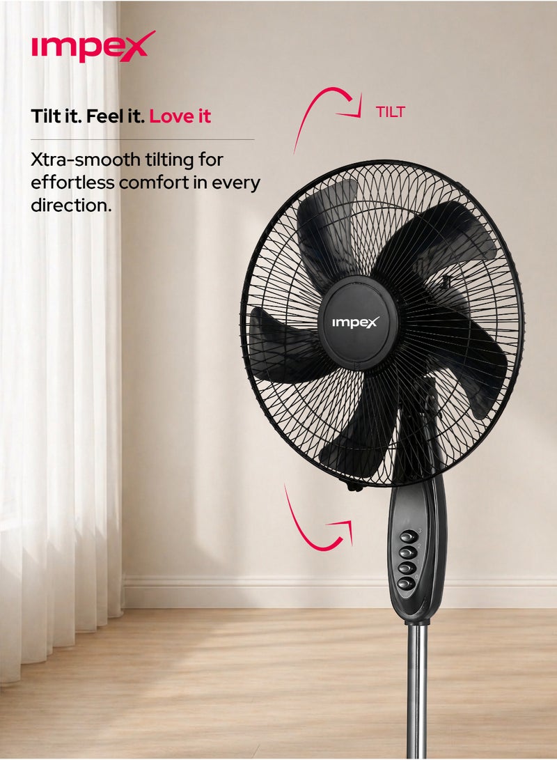 Impex 16 Inch Pedestal Fan PF 7501, 60W Powerful Cooling Fan, 3 Speed Control, Wide Oscillation, 5 Blade Design, Strong Aluminum Motor, Round Base, Easy Button Control, 220-240V, 2 Year Warranty 60 W PF 7501 Black - Image 5
