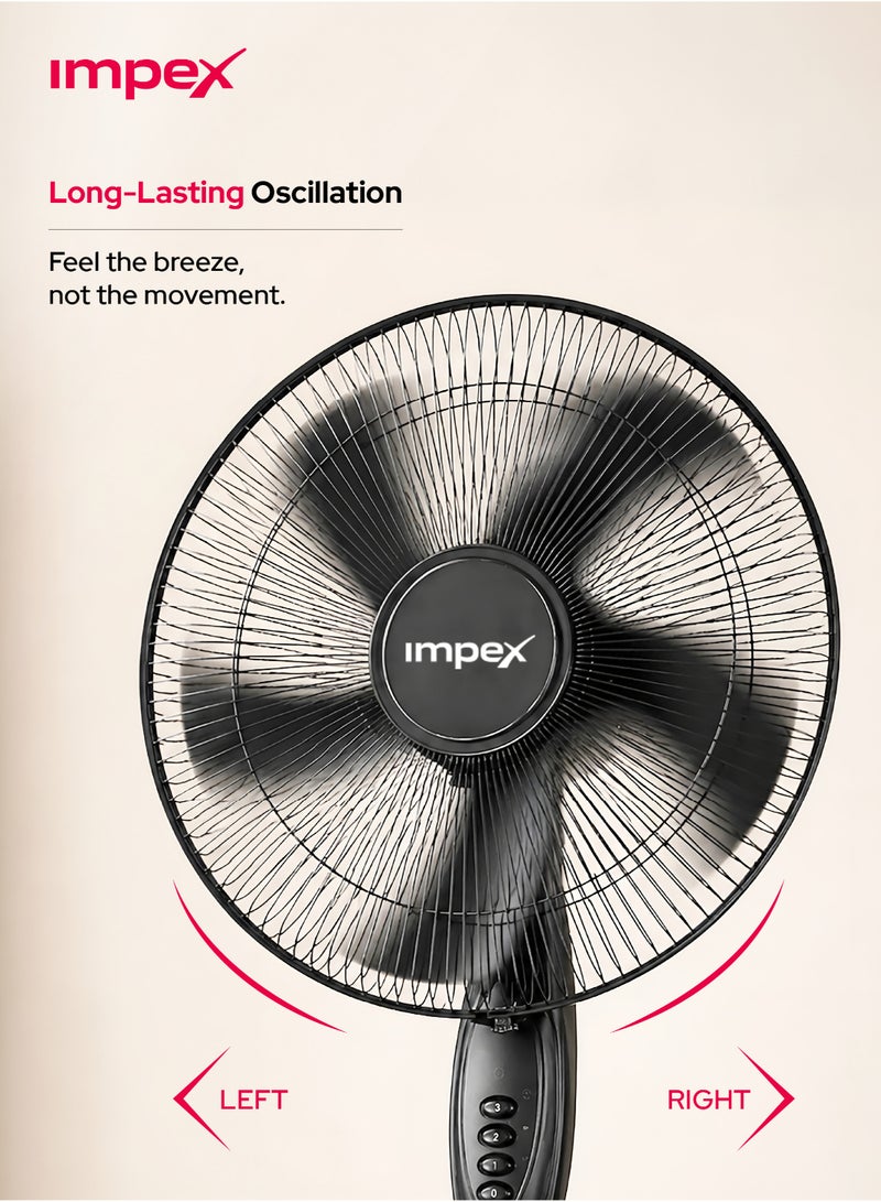 Impex 16 Inch Pedestal Fan PF 7501, 60W Powerful Cooling Fan, 3 Speed Control, Wide Oscillation, 5 Blade Design, Strong Aluminum Motor, Round Base, Easy Button Control, 220-240V, 2 Year Warranty 60 W PF 7501 Black - Image 4