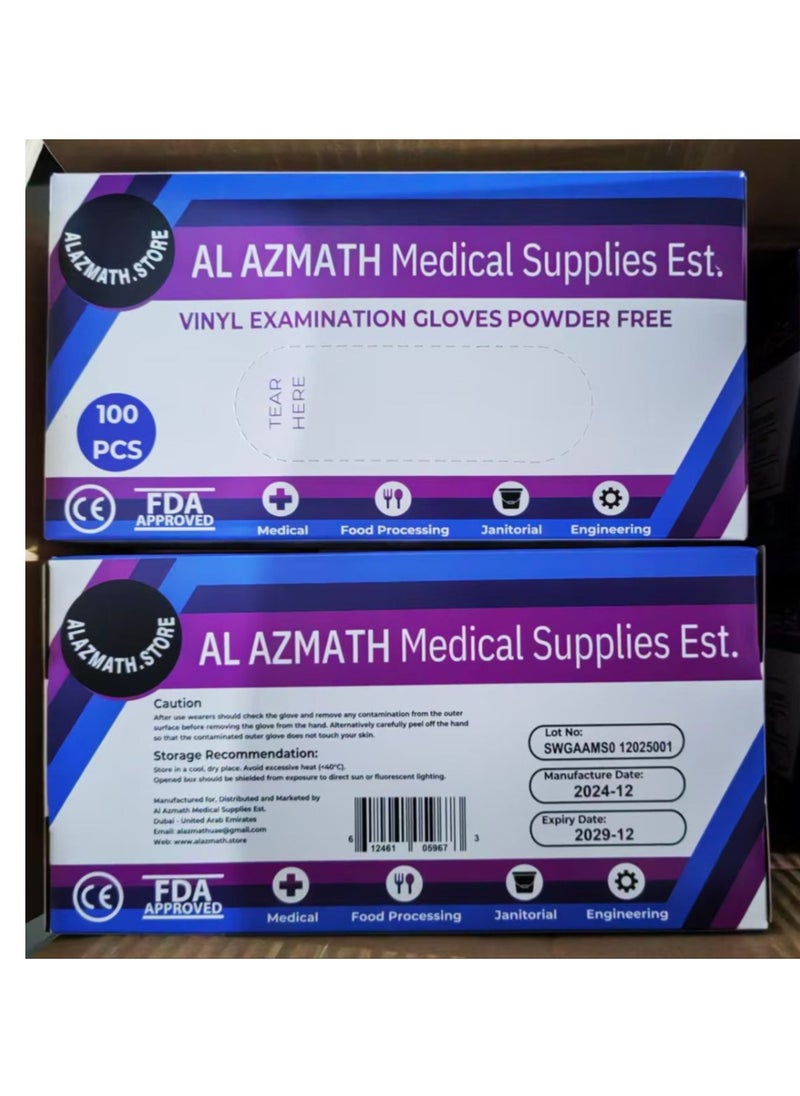 ALAZMATH.STORE - Vinyl Gloves Powder Free - Size Medium - Pack of 100 Gloves - Image 1