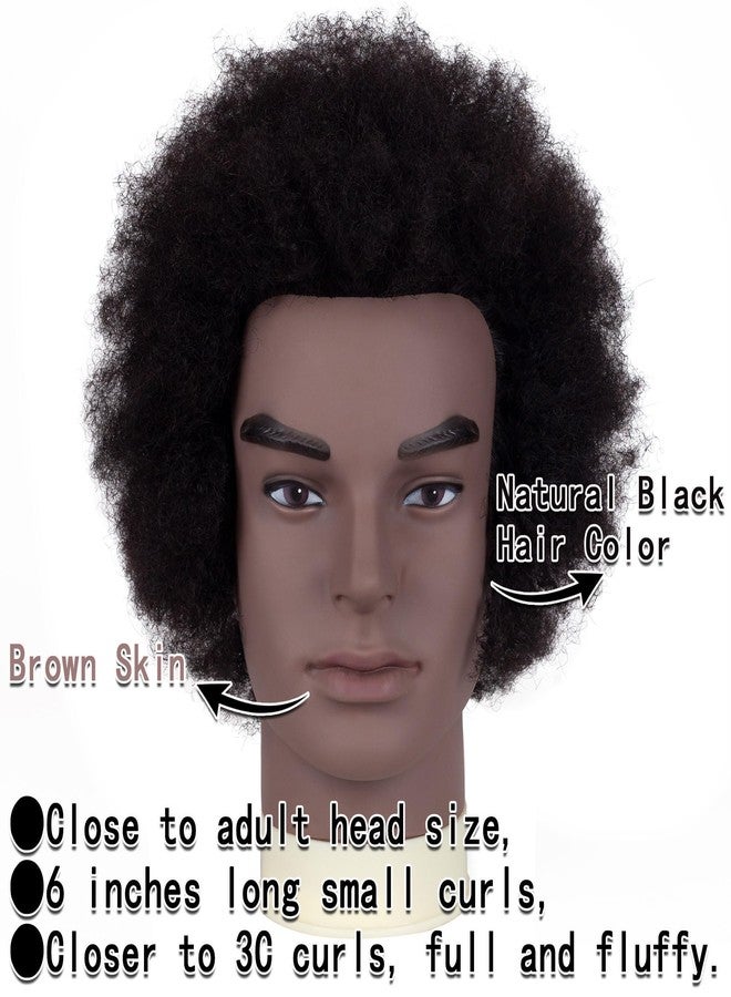 DIRUISI 6"Afro Male Mannequin Head 100% Human Hair Curly Hair 4A Type for Braiding Hairdresser Training Head Cosmetology Afro Hair Manikin Head for Practice Styling Cornrow Braiding with Clamp Stand - Image 3