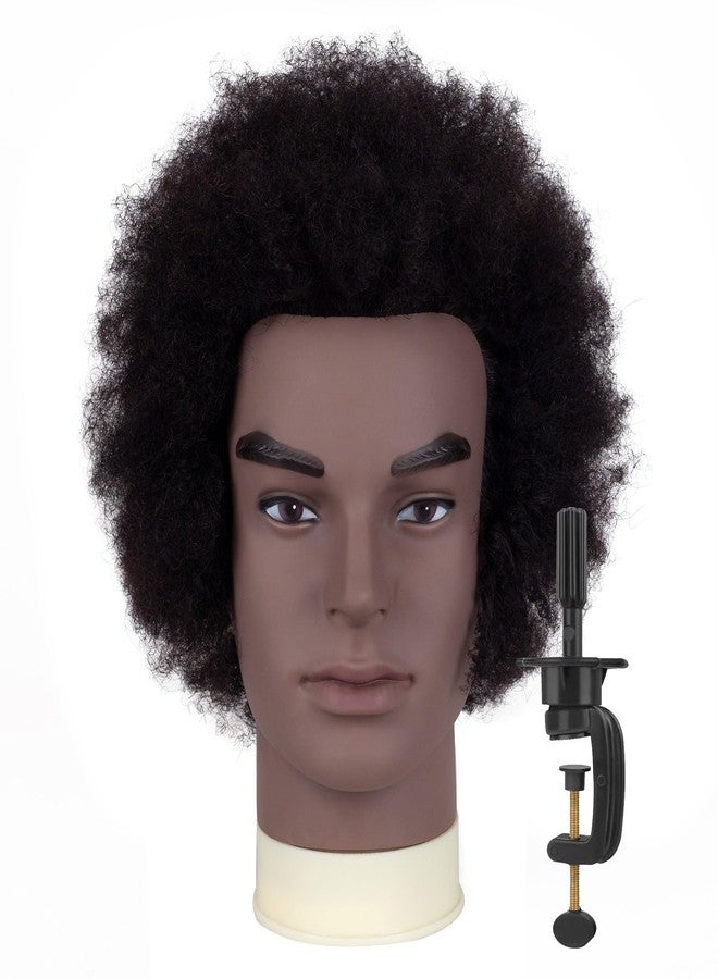 DIRUISI 6"Afro Male Mannequin Head 100% Human Hair Curly Hair 4A Type for Braiding Hairdresser Training Head Cosmetology Afro Hair Manikin Head for Practice Styling Cornrow Braiding with Clamp Stand - Image 1