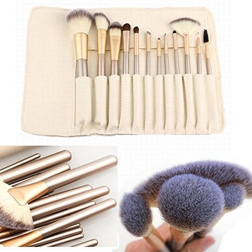 YOA 12 Piece Makeup Brushes Set | Horse Hair Professional Kabuki Makeup Brush Set Cosmetics Foundation Makeup Brushes Set Kits with White Cream-colored Case Bag - Image 3
