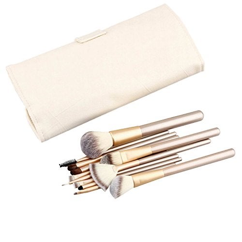 YOA 12 Piece Makeup Brushes Set | Horse Hair Professional Kabuki Makeup Brush Set Cosmetics Foundation Makeup Brushes Set Kits with White Cream-colored Case Bag - Image 5