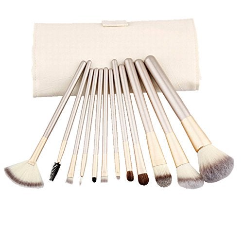 YOA 12 Piece Makeup Brushes Set | Horse Hair Professional Kabuki Makeup Brush Set Cosmetics Foundation Makeup Brushes Set Kits with White Cream-colored Case Bag - Image 4