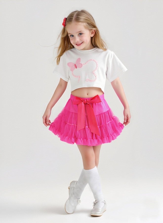 Magic Park 2-4T Toddler Girl Tutu Skirt Kid Tulle Skirts Birthday Holiday Party Girls Ruffle Short Skirt (2-3 Years, Dark Pink) - Image 2