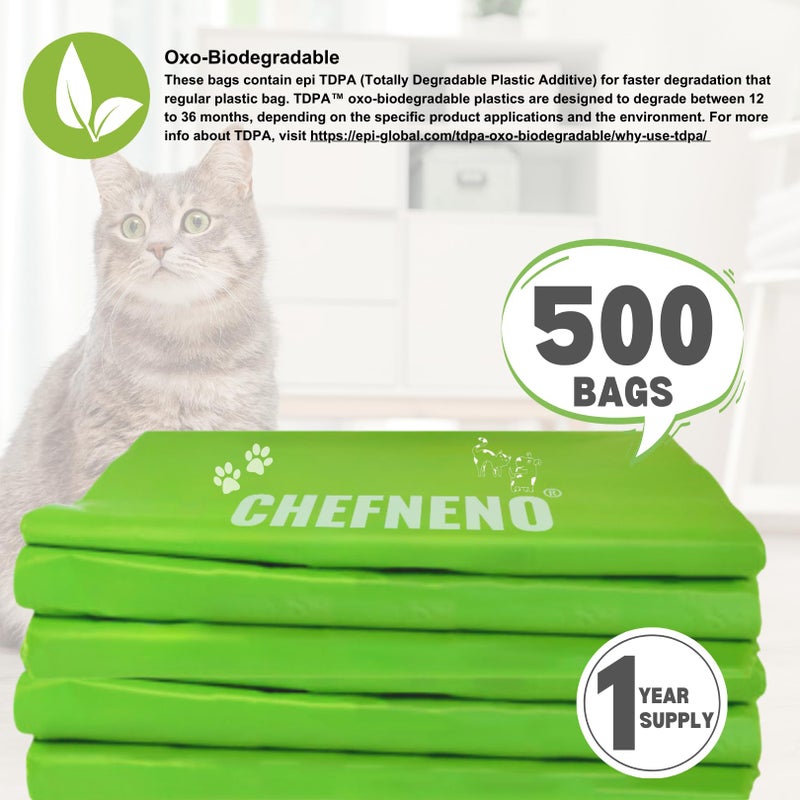 CHEFNENO Cat Litter Waste Bags Biodegradable (500 ct., Green) Bulk Dog Poop Bags with Easy Tie Handles Earth-Friendly Lavender Scented Cat Litter Poop Diaper Bag Disposable Sanitary Pad Waste Bags (500 Bags) - Image 5