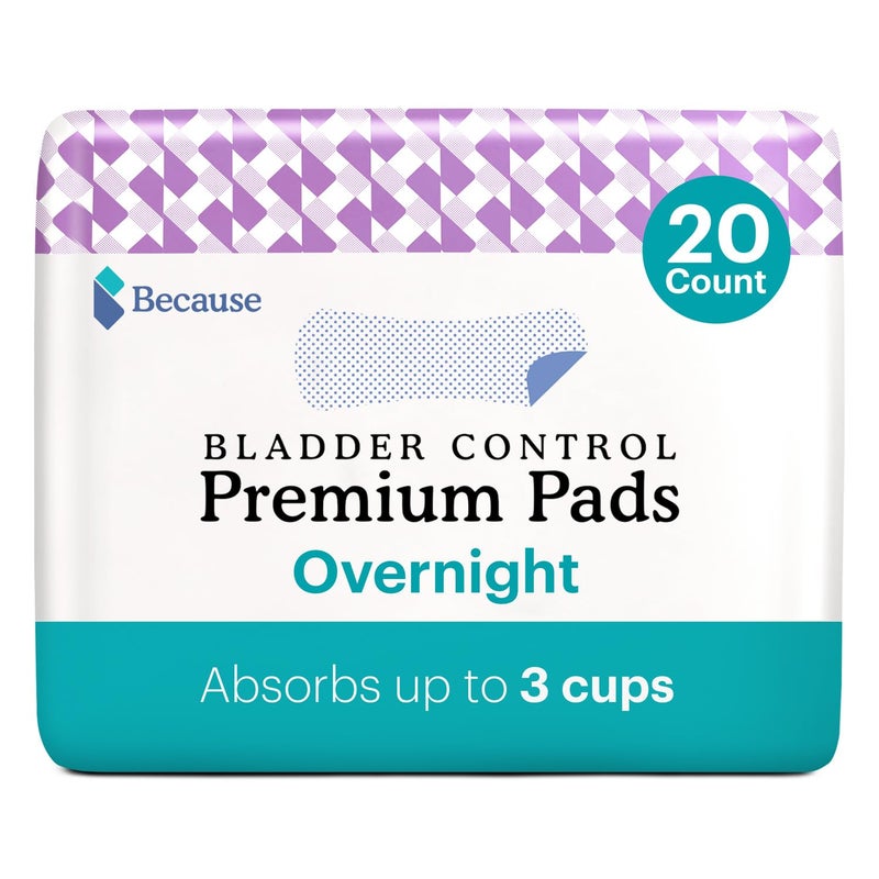 Because Incontinence Pads for Women - Extra Heavy Absorbency, Overnight Postpartum Incontinence Liners, 12hr Nighttime Leak-Free Protection, 20 Count - Image 1