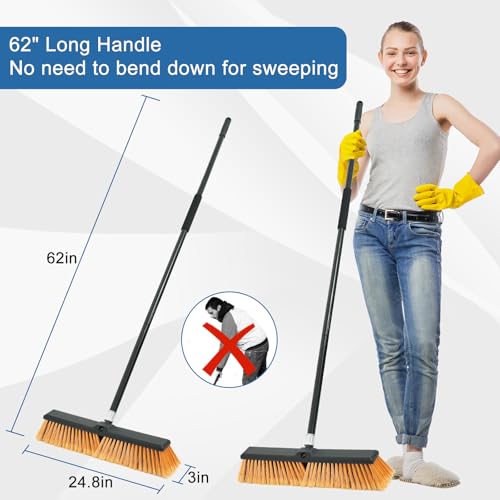 PBHEPJ 24 Inchs Push Broom Outdoor Heavy Duty, Shop Broom with 60" Long Handle for Cleaning Outdoor or Indoor Tile, Garage, Shop, Deck, Concrete, Wood, Stone, Patio Floor, 2 Pack - Image 3