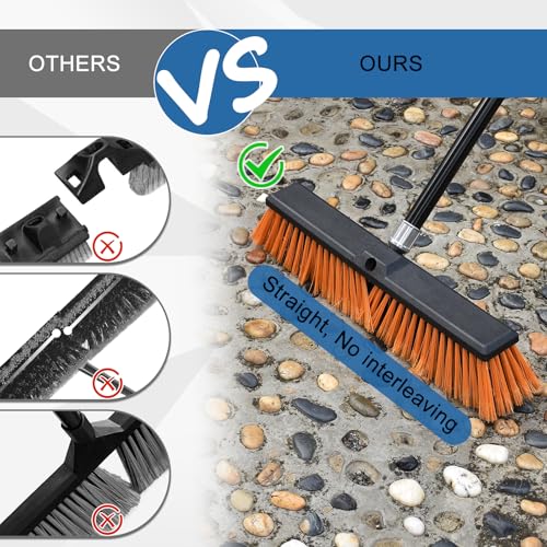 PBHEPJ 24 Inchs Push Broom Outdoor Heavy Duty, Shop Broom with 60" Long Handle for Cleaning Outdoor or Indoor Tile, Garage, Shop, Deck, Concrete, Wood, Stone, Patio Floor, 2 Pack - Image 2