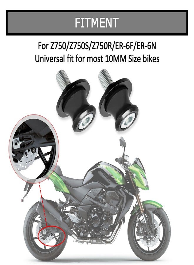 psler 10MM M10 X1.25 Motorcycle Swing arm Sliders Spools CNC Swing Arm Stand Screw for Z750 /Z750S/ Z750R /ER-6F /ER-6N (Black) - Image 2