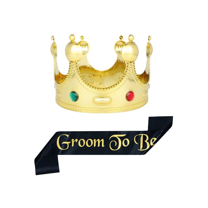 Decofy 2Pc Groom to Be Black Sash King Crown Set for Boys & Men | Bachelor Party Decoration Groom Accessories | Wedding Celebration Dress Up Costume Sash with Crown | Gift Set Wedding Props Decoration - Image 5