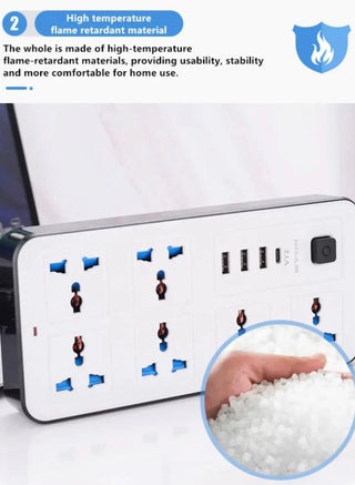 :Budget 5M Extension Cord Power Strip with 6 AC Outlets and 3 USB Ports, Affordable 2000W Smart Power Strip for Home and Office - view 3