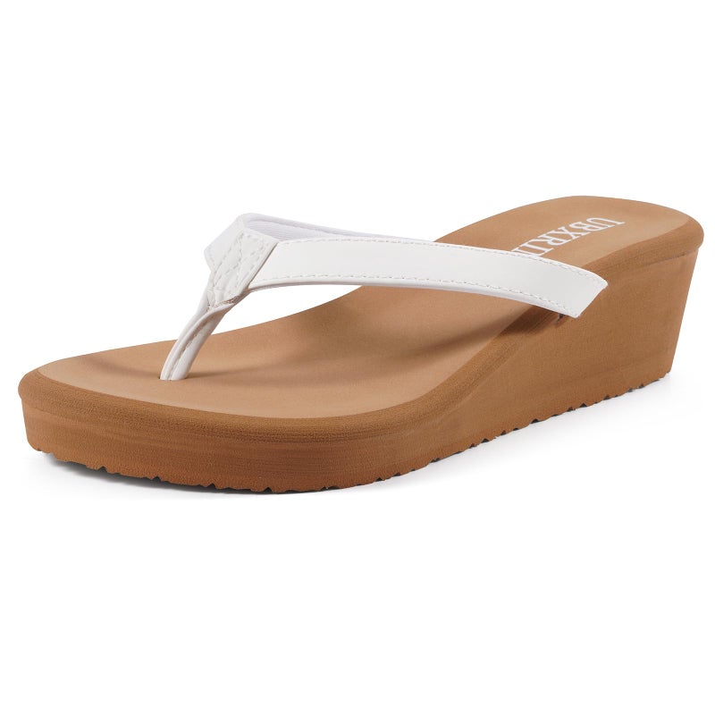 UBXRIN Women's Wedge Flip Flops Comfortable Platform Thong Sandals,Beach Pool Casual Summer Slip-On Shoes 2 inch White US8 - Image 1