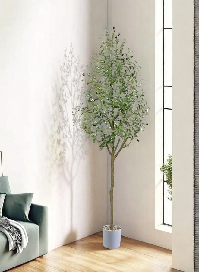 أف بي سي شجرة زيتون اصطناعية طويل القامة شجرة حرير زيتون بوعاء وهمية مع زارع كبير فروع الزيتون فو والفواكه شجرة اصطناعية للمكتب المنزلي الحديث غرفة المعيشة ديكور الكلمة في الأماكن المغلقة - Image 3