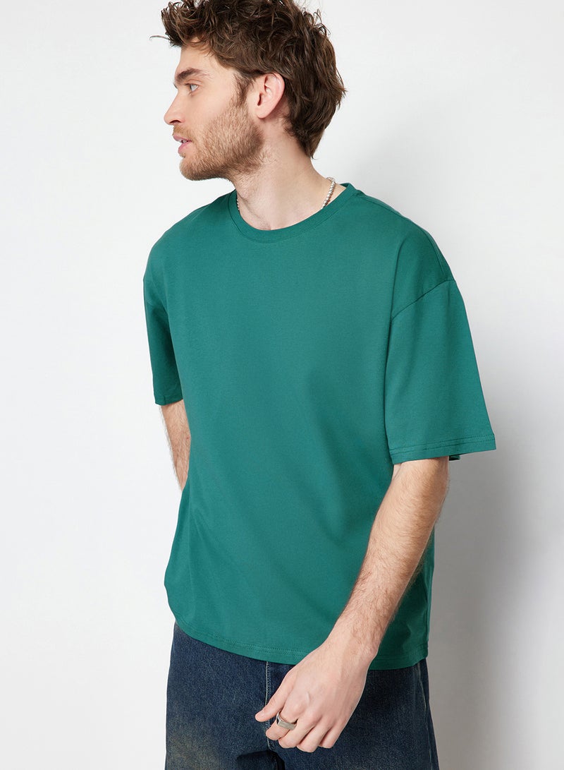 trendyol Emerald Green Oversize Tok Fabric T-Shirt - 100% Cotton Tmnss22Ts0318 - Image 4