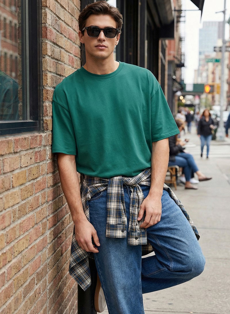 trendyol Emerald Green Oversize Tok Fabric T-Shirt - 100% Cotton Tmnss22Ts0318 - Image 1