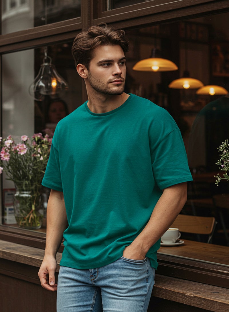 trendyol Emerald Green Oversize Tok Fabric T-Shirt - 100% Cotton Tmnss22Ts0318 - Image 2