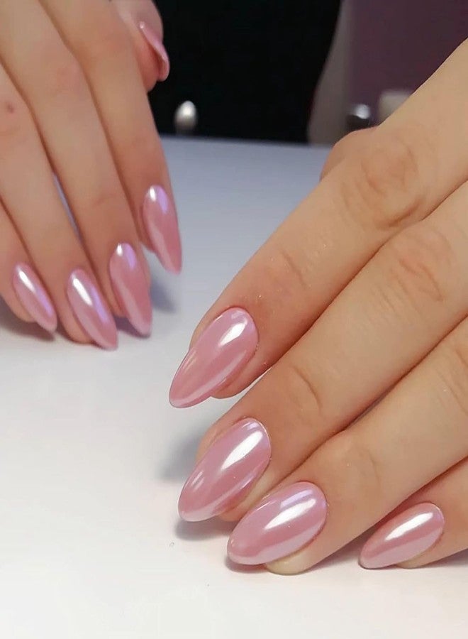 Sparkling Nailon Acrylic Light Pink Holographic Press On Nails | 14 pcs Stiletto Shape Designer Artificial Nails | Reusable Fake Nails with Nail Glue Application Kit | Easy Apply Temporary Nail - Image 1