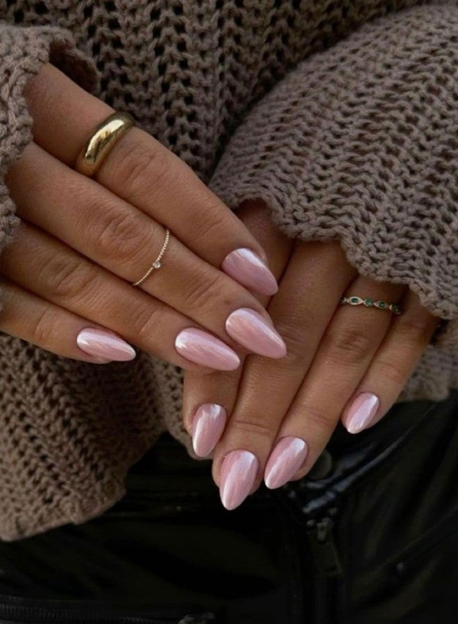 Sparkling Nailon Acrylic Light Pink Holographic Press On Nails | 14 pcs Stiletto Shape Designer Artificial Nails | Reusable Fake Nails with Nail Glue Application Kit | Easy Apply Temporary Nail - Image 2