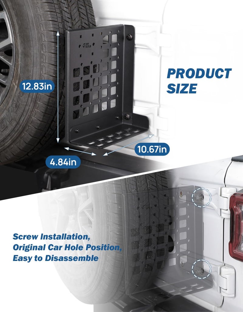 JOYTUTUS Gas Can Mount Bracket Step Foot Pedal Compatible with Wrangler JL 2018-2025, Wrangler Molle Cargo Storage Bracket Fits Standard Gasoline Locking Pack Mount - Image 5