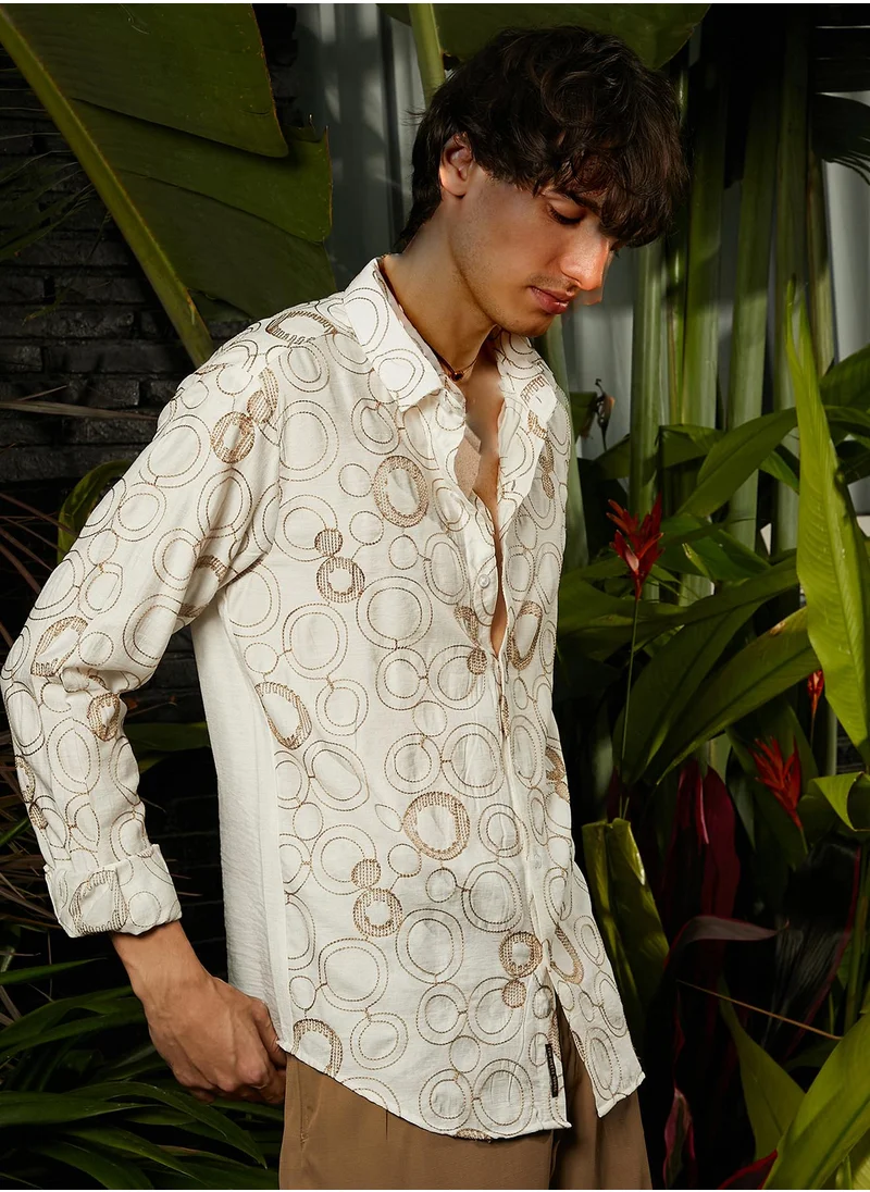 Campus Sutra Men's Khaki Beige Circular-Lined Shirt