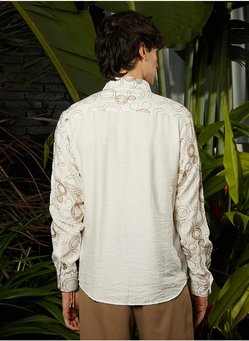 Campus Sutra Men's Khaki Beige Circular-Lined Shirt