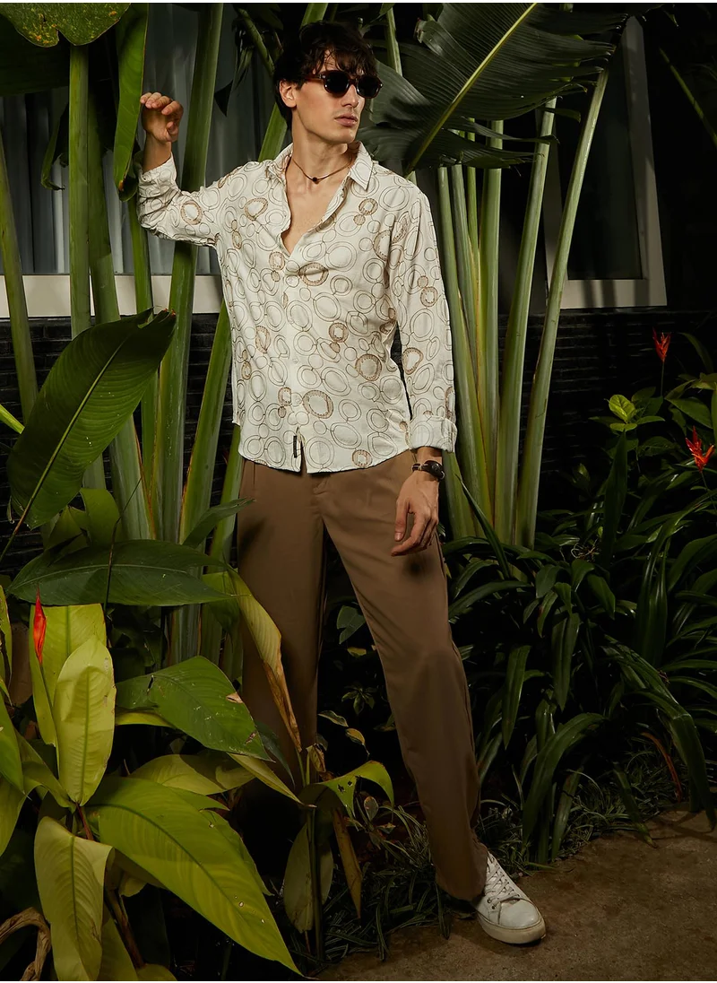Campus Sutra Men's Khaki Beige Circular-Lined Shirt