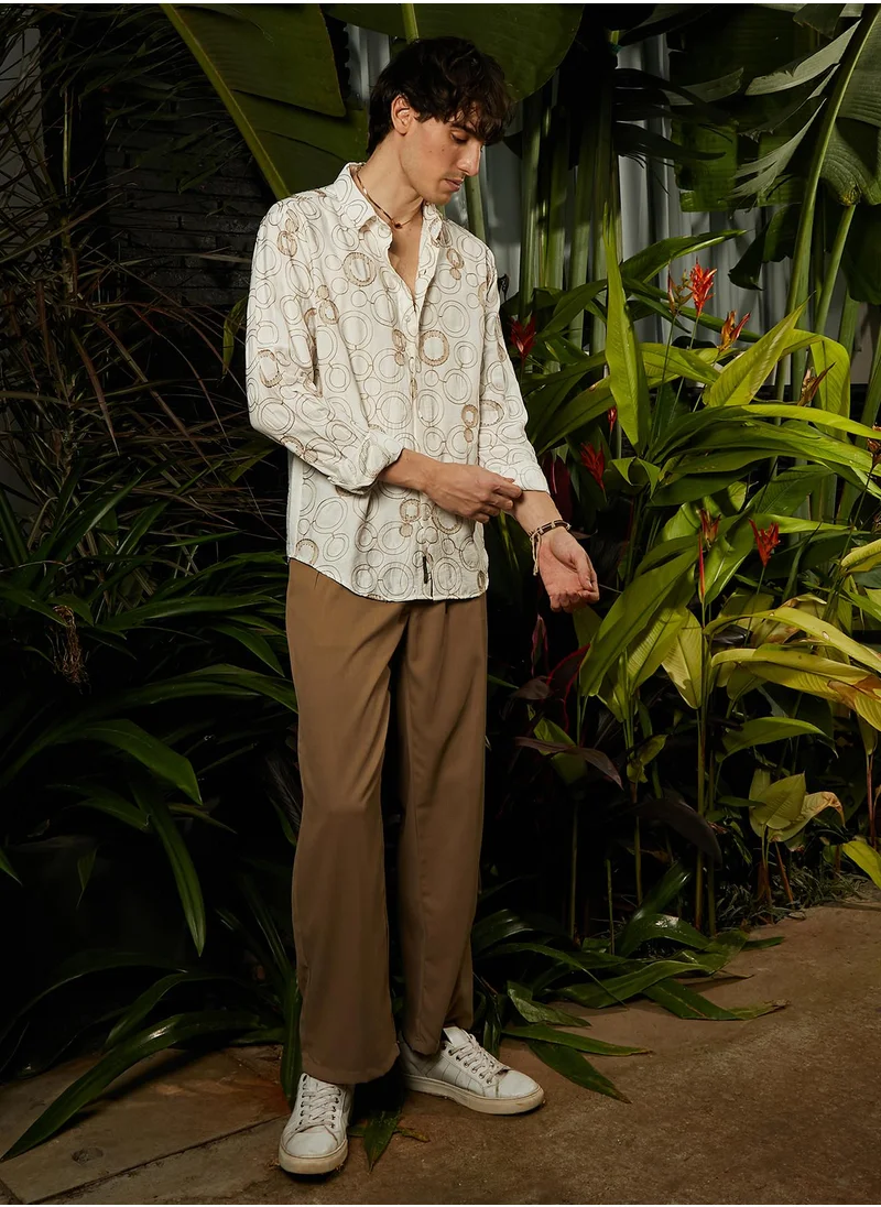 Campus Sutra Men's Khaki Beige Circular-Lined Shirt