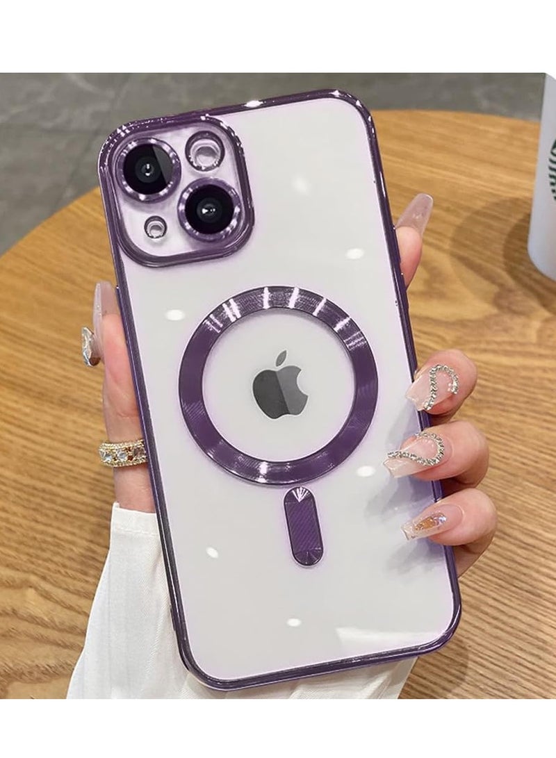 MIGOFAST iPhone 13 Magnetic Case for Case [Compatible with MagSafe] Camera Lens Protector Plating Luxury Cover for Women Men Clear Soft TPU Shockproof Protective Purple - Image 1