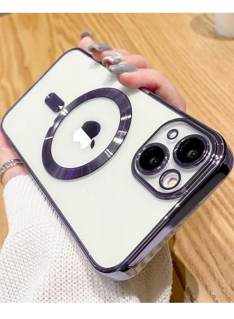 MIGOFAST iPhone 13 Magnetic Case for Case [Compatible with MagSafe] Camera Lens Protector Plating Luxury Cover for Women Men Clear Soft TPU Shockproof Protective Purple - Image 5
