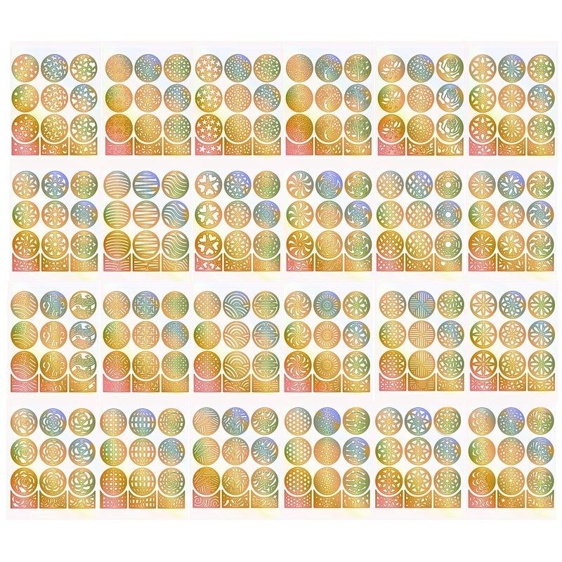 Gugzy 288 Pieces 72 Designs Gold Nail Vinyls Nail Stencil Sticker Sheets Set For Circular Hollow Nail Art Design 24 Sheets Gold Circular Hollow - Image 2