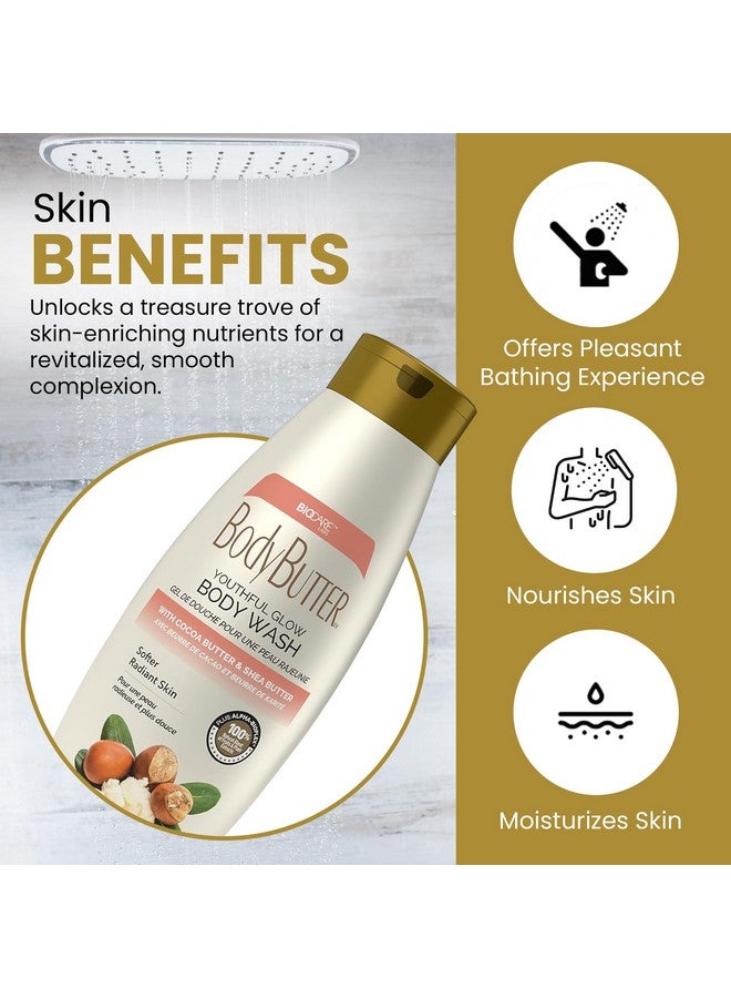 Biocare Youthful Glow Body Wash Infused With Cocoa & Shea Butter Intensive Moisture Nourished Soft Body Wash 16.5 Oz - Image 2