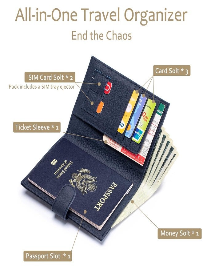 LnxLtw RFID Leather Passport Holder for Travel Women & Men – Slim Passport Wallet for Womens with Card Slots, Zippered Coins Pocket and Cash Holder Mother's Day Gift (Sapphire Blue) - Image 2