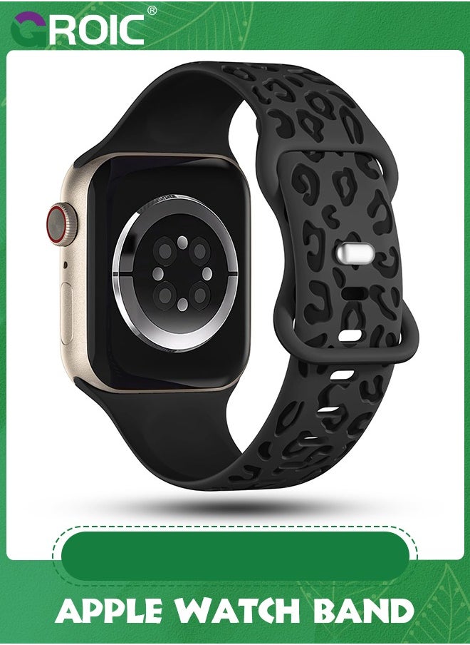 GROIC - Sport Leopard Engraved Bands Compatible with Apple Watch Band 41mm 40mm 38mm Women, Silicone Luxury Cheetah Strap for iWatch Bands Series 10 Series 9 - Image 1