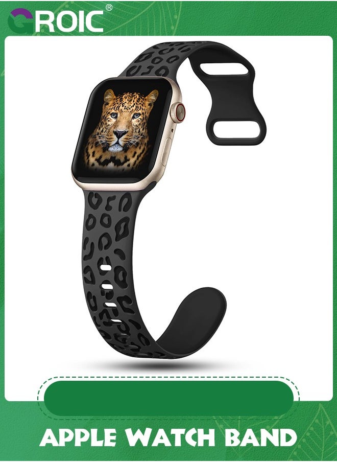 GROIC - Sport Leopard Engraved Bands Compatible with Apple Watch Band 41mm 40mm 38mm Women, Silicone Luxury Cheetah Strap for iWatch Bands Series 10 Series 9 - Image 1