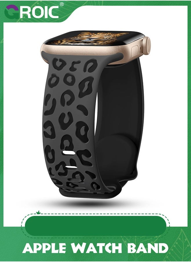 GROIC - Sport Leopard Engraved Bands Compatible with Apple Watch Band 41mm 40mm 38mm Women, Silicone Luxury Cheetah Strap for iWatch Bands Series 10 Series 9 - Image 1