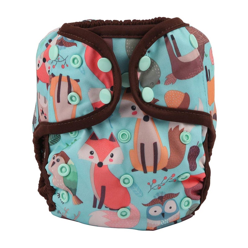 Hibaby غطاء حفاضات قماش بحجم واحد مع أزرار مزدوجة (حيوانات) - Image 1
