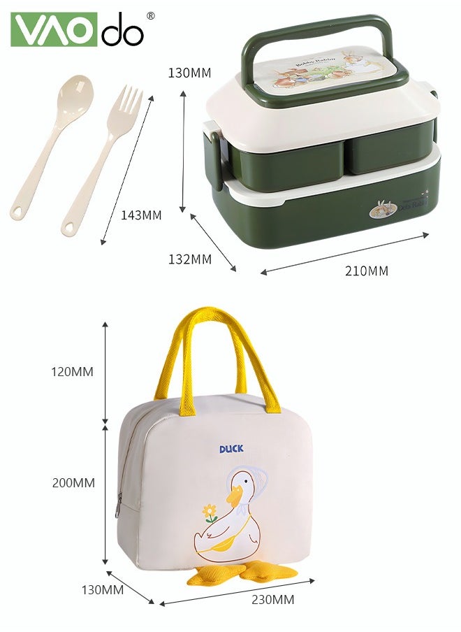 VAOdo - Double Layer Lunch Box Detachable Large Capacity Microwaveable Lunch Box With Cutlery And Lunch Bag - Image 1