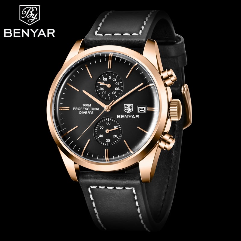 Water Resistant Leather Strap Sports Chronograph Stylish Wrist Watch