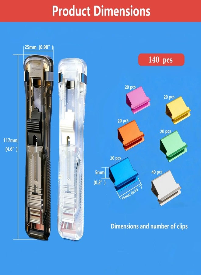 TNDCKP Reusable Portable Paper Clip Dispenser Set (2-Pack) - 40-Sheet Capacity, Includes 140 Metal Refill Clips (40 Silver + 100 Assorted Colors) - Ideal for Home, School, and Office Use (Black & White) - Image 3