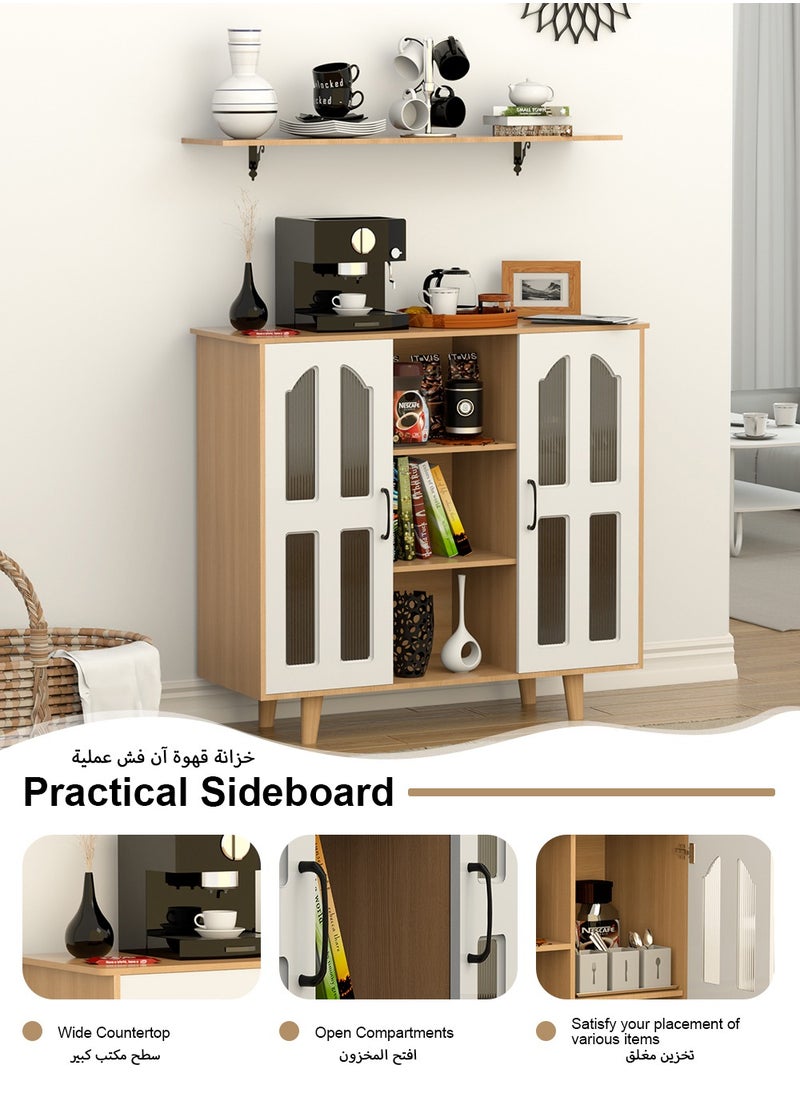 AnneFish Coffee Corner Cabinet Bar with Floating Shelves And Acrylic Door Freestanding Kitchen Bakers Rack Display Cabinet For Kitchen And Living Room  - Image 5