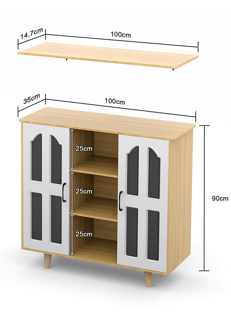 AnneFish Coffee Corner Cabinet Bar with Floating Shelves And Acrylic Door Freestanding Kitchen Bakers Rack Display Cabinet For Kitchen And Living Room  - Image 2