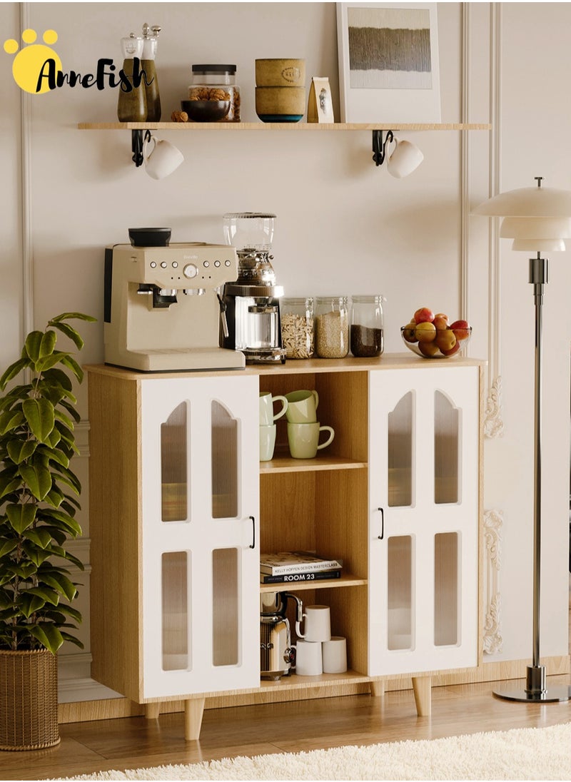 AnneFish Coffee Corner Cabinet Bar with Floating Shelves And Acrylic Door Freestanding Kitchen Bakers Rack Display Cabinet For Kitchen And Living Room  - Image 3